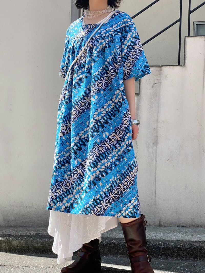 abstract pattern square neck smock dress(sd230542) | 古着屋RAINBOW