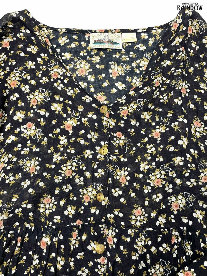 古着 PEARL RIVER CLOTHING CO 前開き 花柄 コットン ロング丈 長袖