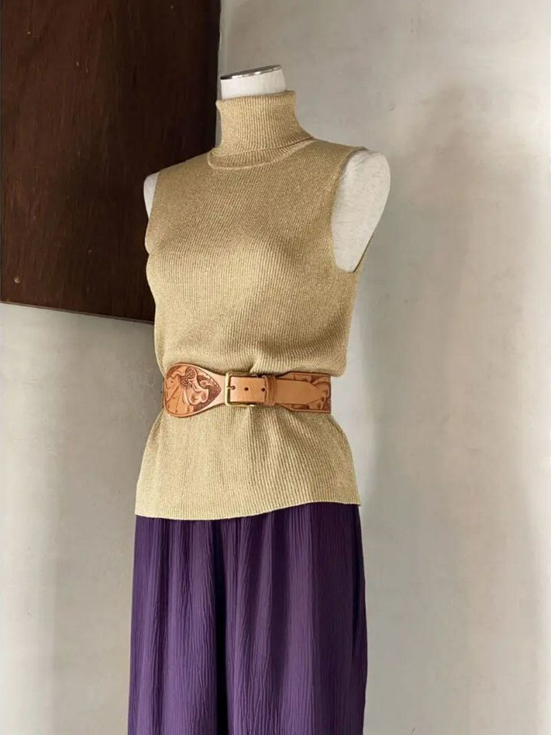 silk blended shiny sleeveless knit tops〈sn230837〉