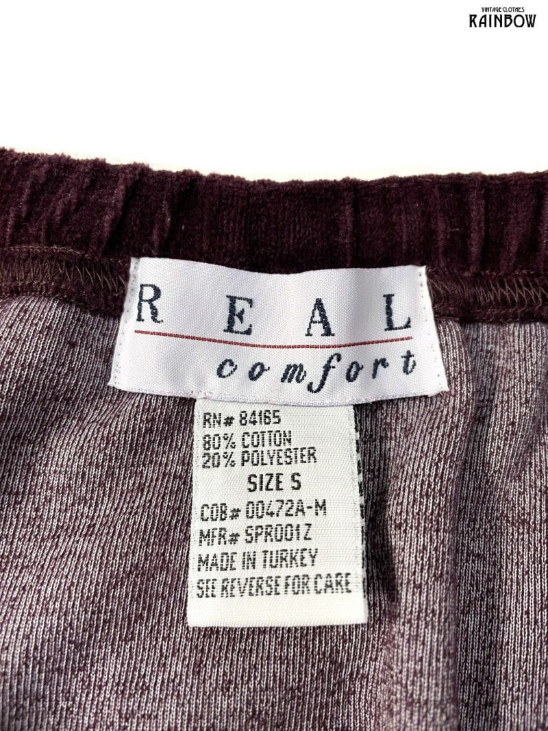 古着 Real comfort 無地 ベロア ロング丈 スカート 赤 ボルドー