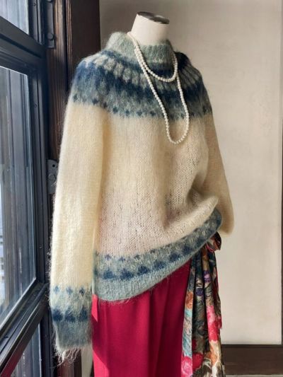 80s Scotland made mohair blend nordic sweater〈st231132