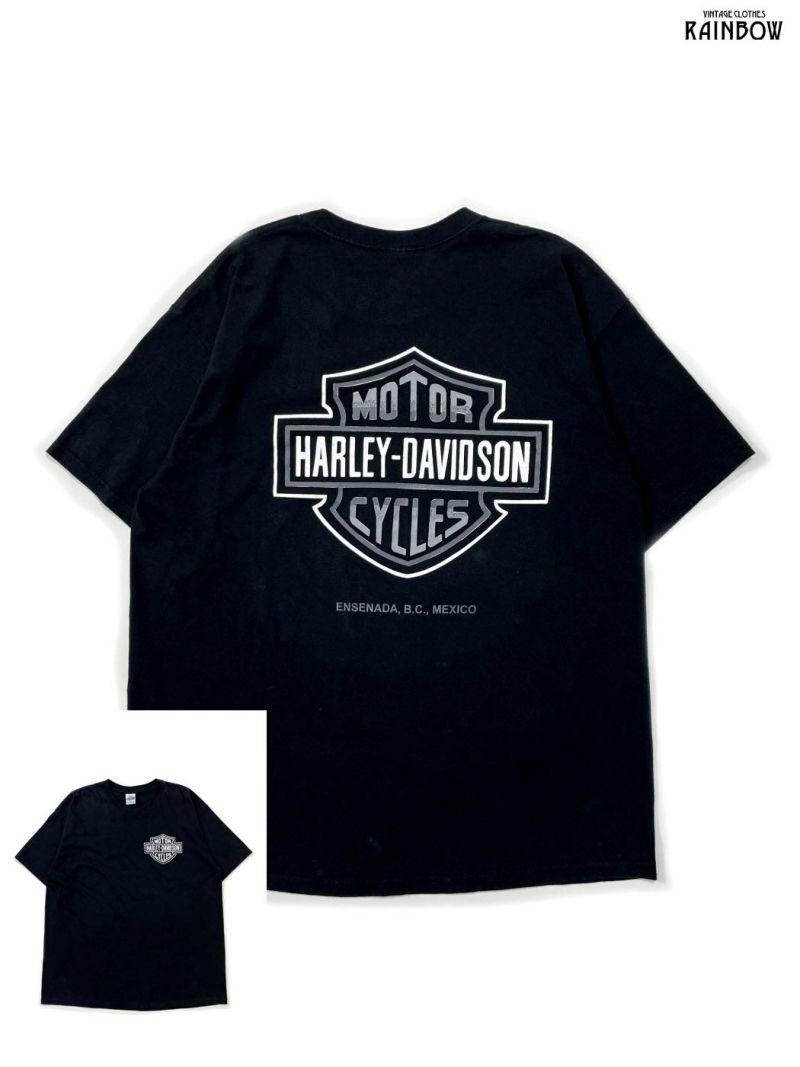 75身幅HARLEY DAVIDSON ハーレーダビッドソン シャツ 半袖 黒 刺繍ロゴ