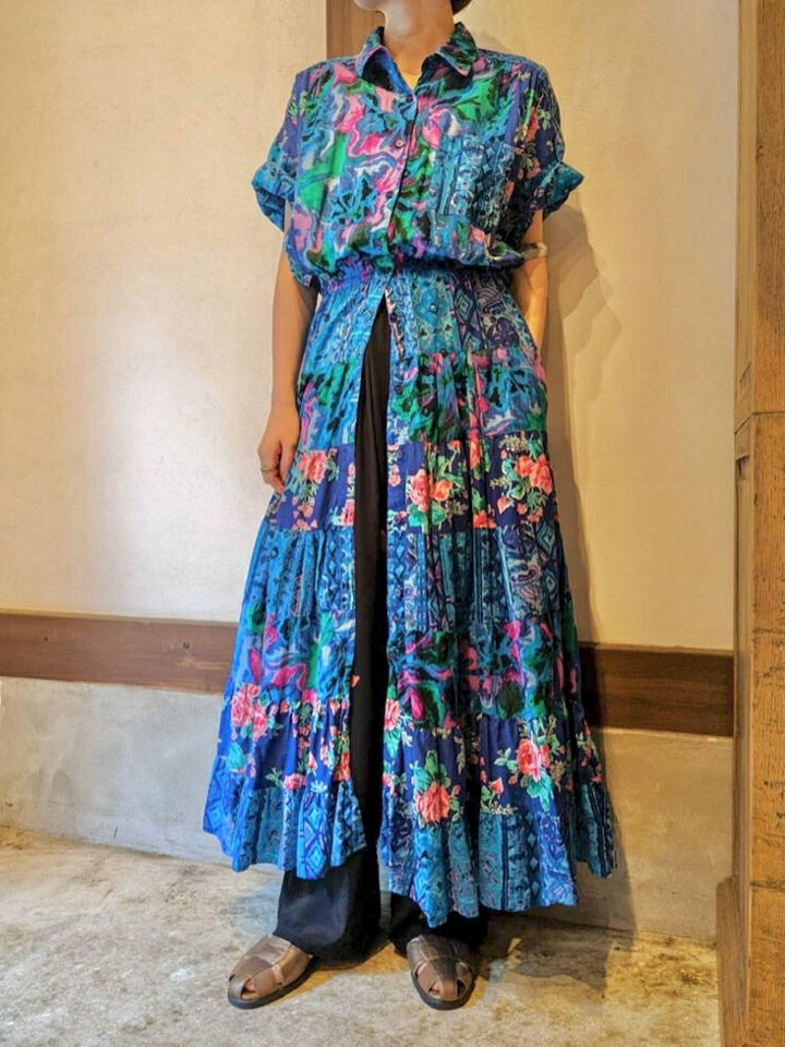 mulch pattern India cotton dress〈sd220822〉