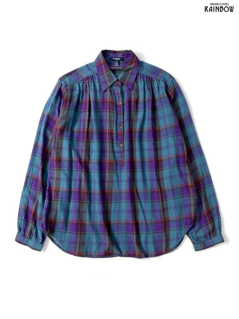 古着 CHAPS チャップス チェック柄 コットン１００％ 長袖 シャツ 青 紫 (ttu2209016)