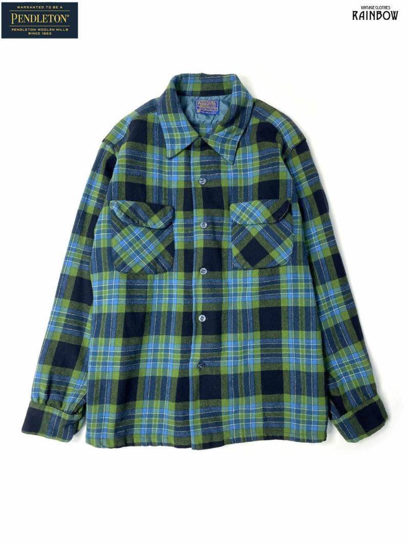 日本に 70s USA製 PENDLETON チェック ウールシャツ 17 緑 黒 青 