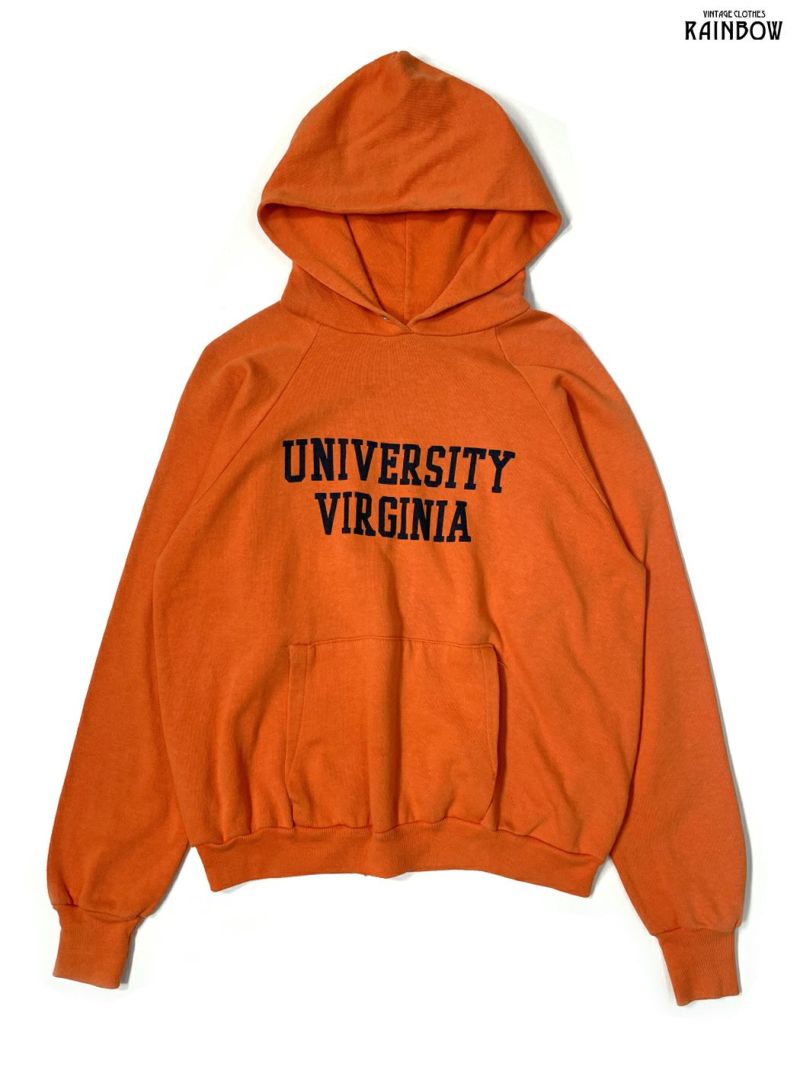 古着 UNIVERSITY VIRGINIA アメリカ製 フード付 ロゴ カレッジロゴ 長袖 スウェット フーディー パーカー オレンジ (ttu2301123)