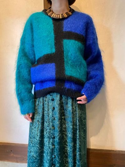 color block knitted mohair sweater(sn221101) - ヴィンテージ古着の