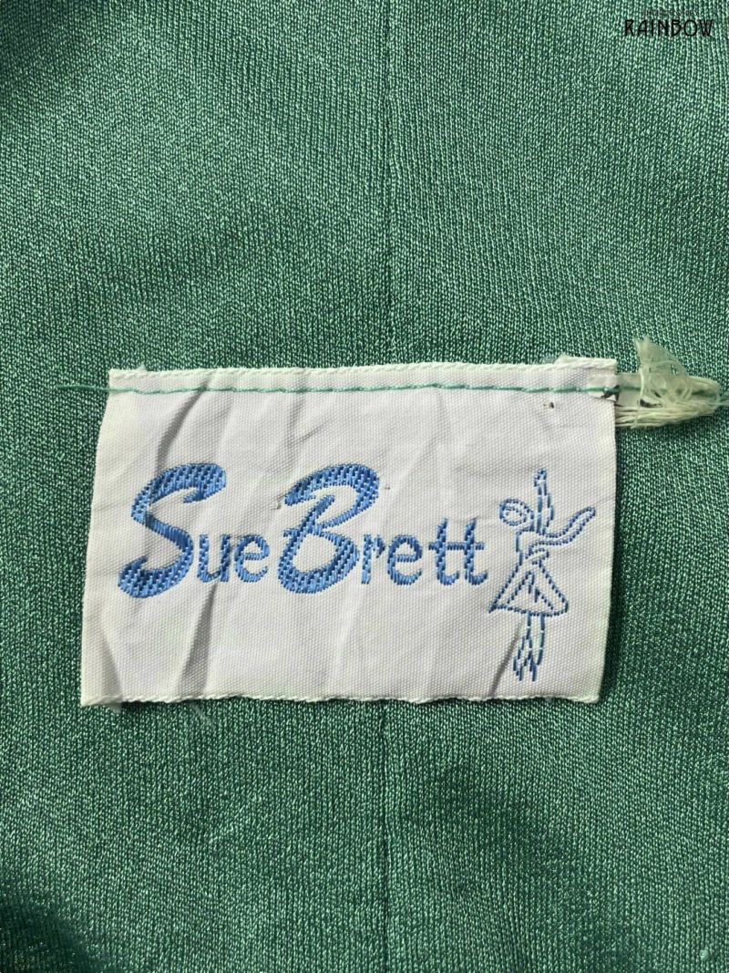 古着 SUE BRETT スーブレット 無地 ロング丈 長袖 ワンピース 緑