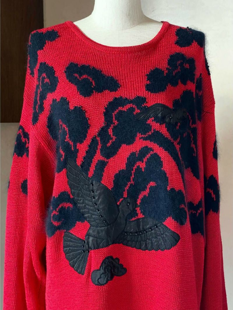 正規激安 Mサイズ bird satin applique design sweater( sn230132 ) M
