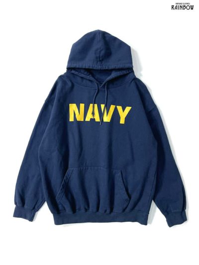 古着 NAVY ロゴ スウェット フーディー パーカー 紺 (ttu2302193